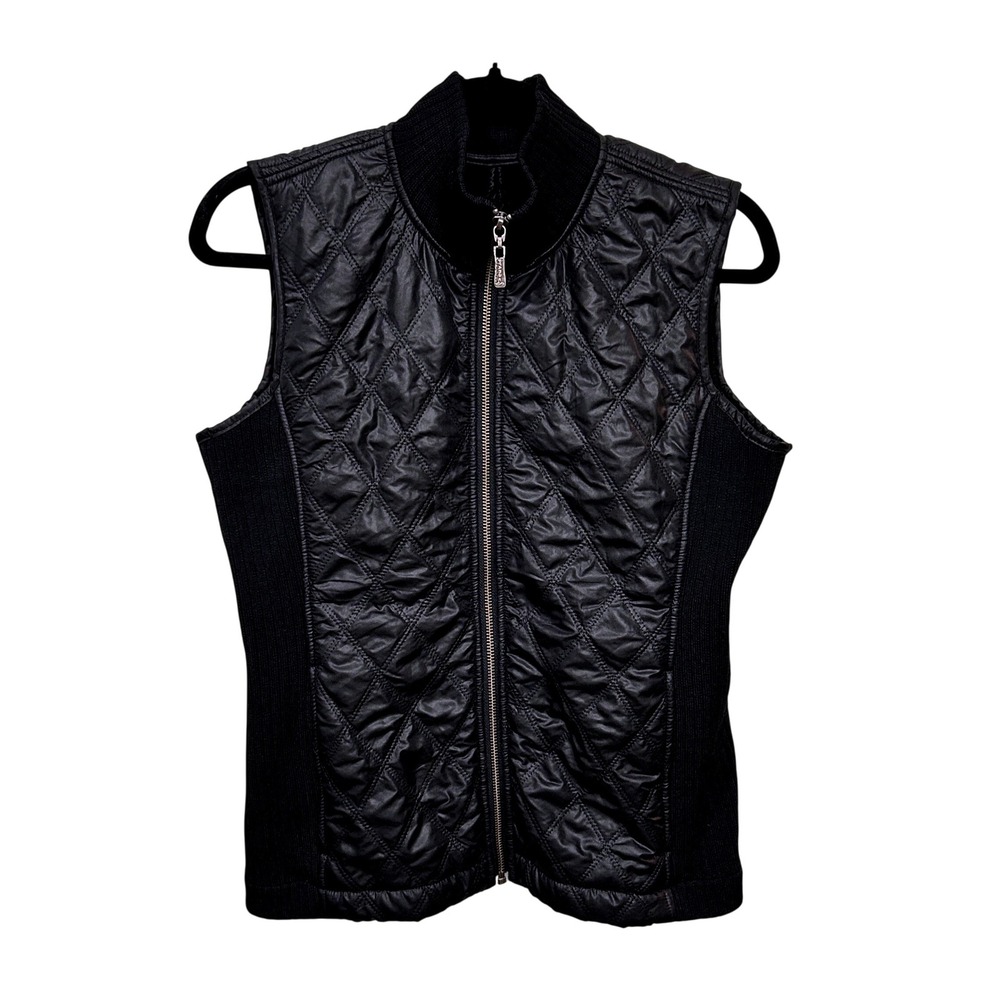 prAna Womens Black Quilted Sherpa Lined Full Zip Puffer Vest Ribbed Trim Small